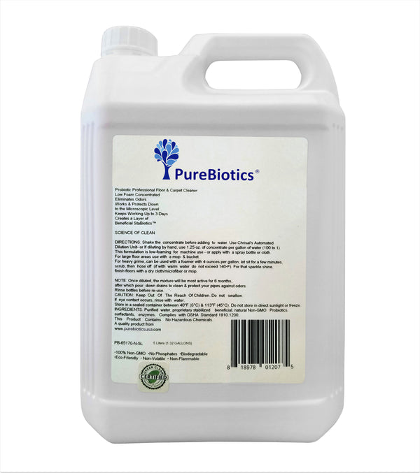 Probiotic Professional Floor & Carpet Cleaner - Scent-Free - 5 Liters (1.32 G) - (Low Foam & Concentrated)